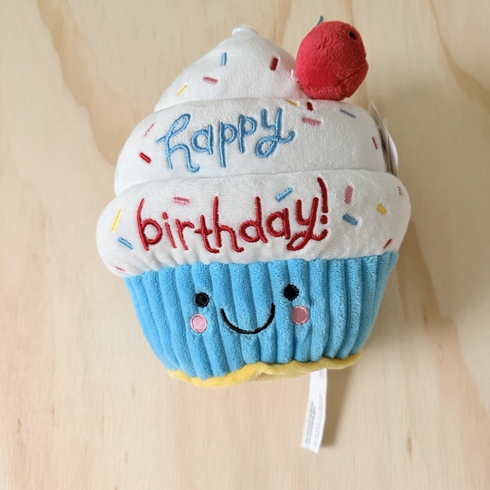 Happy Birthday Cupcake Plush Stuffed Toy Cherry Topper 6' American Greetings NWT